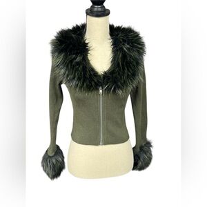 Dolls Kill Current Mood Handle With Scare Olive Faux Fur
Zip Crop Top Y2K